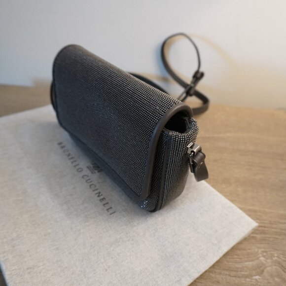 Brunello Cucinelli Monili Crossbody Bag Gunmetal Monili Charcoal Gray Leather - Picture 4 of 12